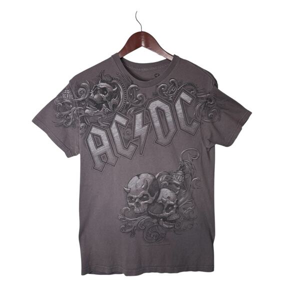 Y2K Grunge Emo AC / DC Skull Cross T Shirt Size Medium Affliction Style - Picture 1 of 10